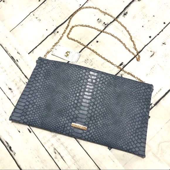 •Rare•Denim Blue Emilia• Vegan Envelope Clutch - Picture 3 of 6